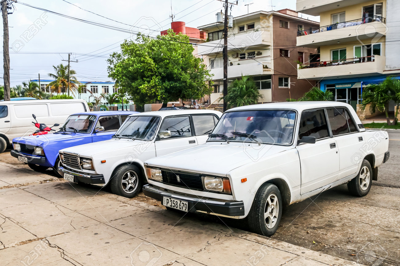 Havana, Cuba - June 6, 2017: Motor cars Lada 2105 and Lada 2107