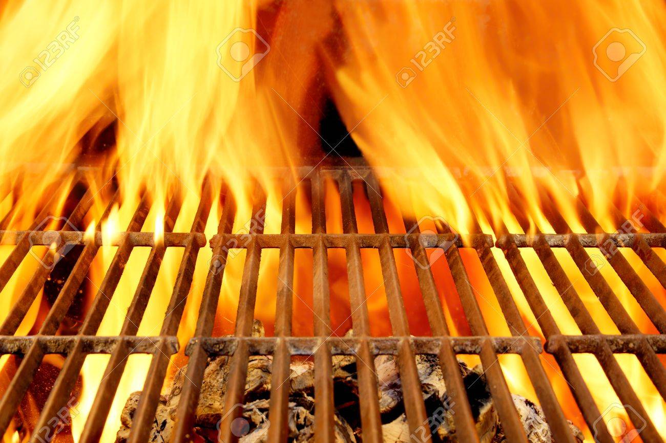 hot bbq grill and glowin coals background and texture with space bbq background