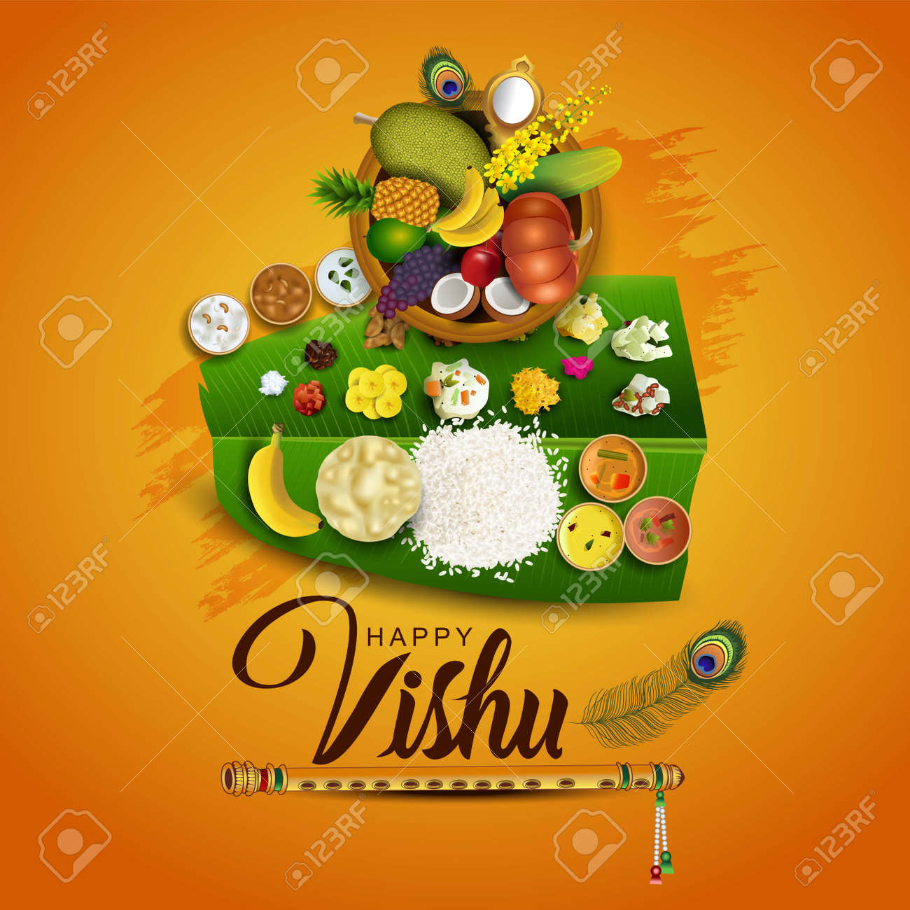 Kerala Festival Happy Vishu Background With Traditional Food ...