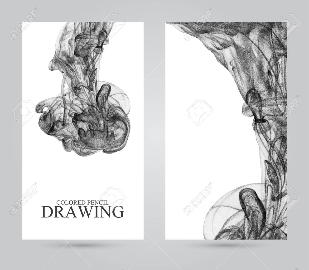 banners with abstract cloud of ink drawn by hand with colored abstract pencil drawing