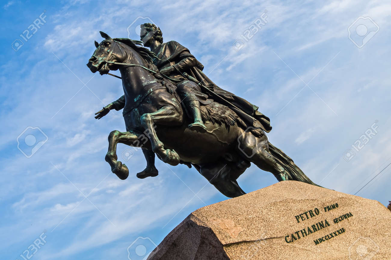 Bronze horseman. Monument to the Russian Emperor Peter the Great. Saint-Petersburg. February. - 142679791 Bronze horseman. Monument to the Russian Emperor Peter the Great. Saint-Petersburg. February. - 142679791