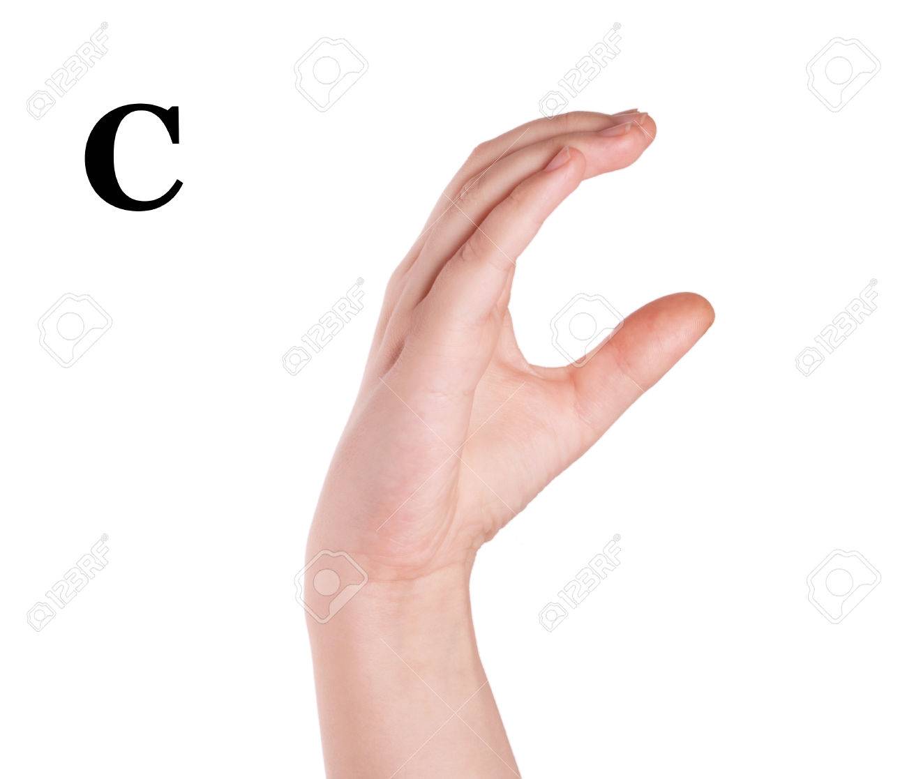 Finger Spelling the Alphabet in American Sign Language (ASL). The Letter C - 46653326 Finger Spelling the Alphabet in American Sign Language (ASL). The Letter C - 46653326