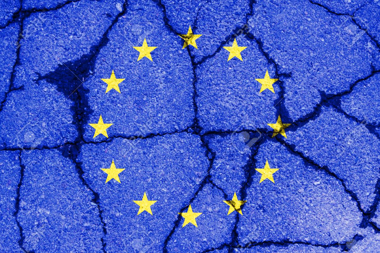 brexit blue european union EU flag on broken wall and half great britain flag - 61043895 brexit blue european union EU flag on broken wall and half great britain flag - 61043895