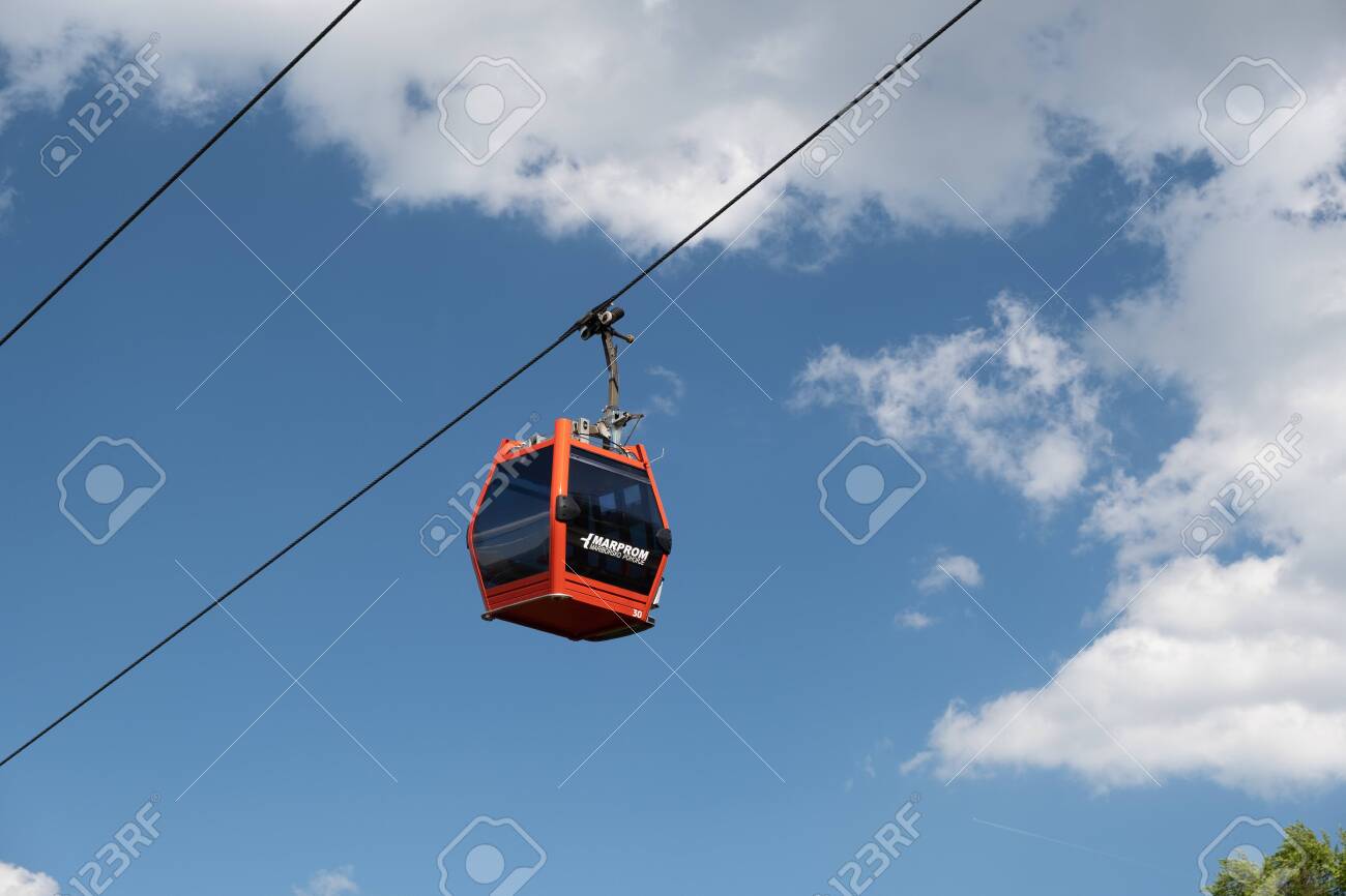 Maribor, Slovenia - May 2 2019: Red cabins of the Pohorska vzpenjaca cable car in Maribor, Slovenia connect the top of Pohorje mountain with the city - 137010531 Maribor, Slovenia - May 2 2019: Red cabins of the Pohorska vzpenjaca cable car in Maribor, Slovenia connect the top of Pohorje mountain with the city - 137010531