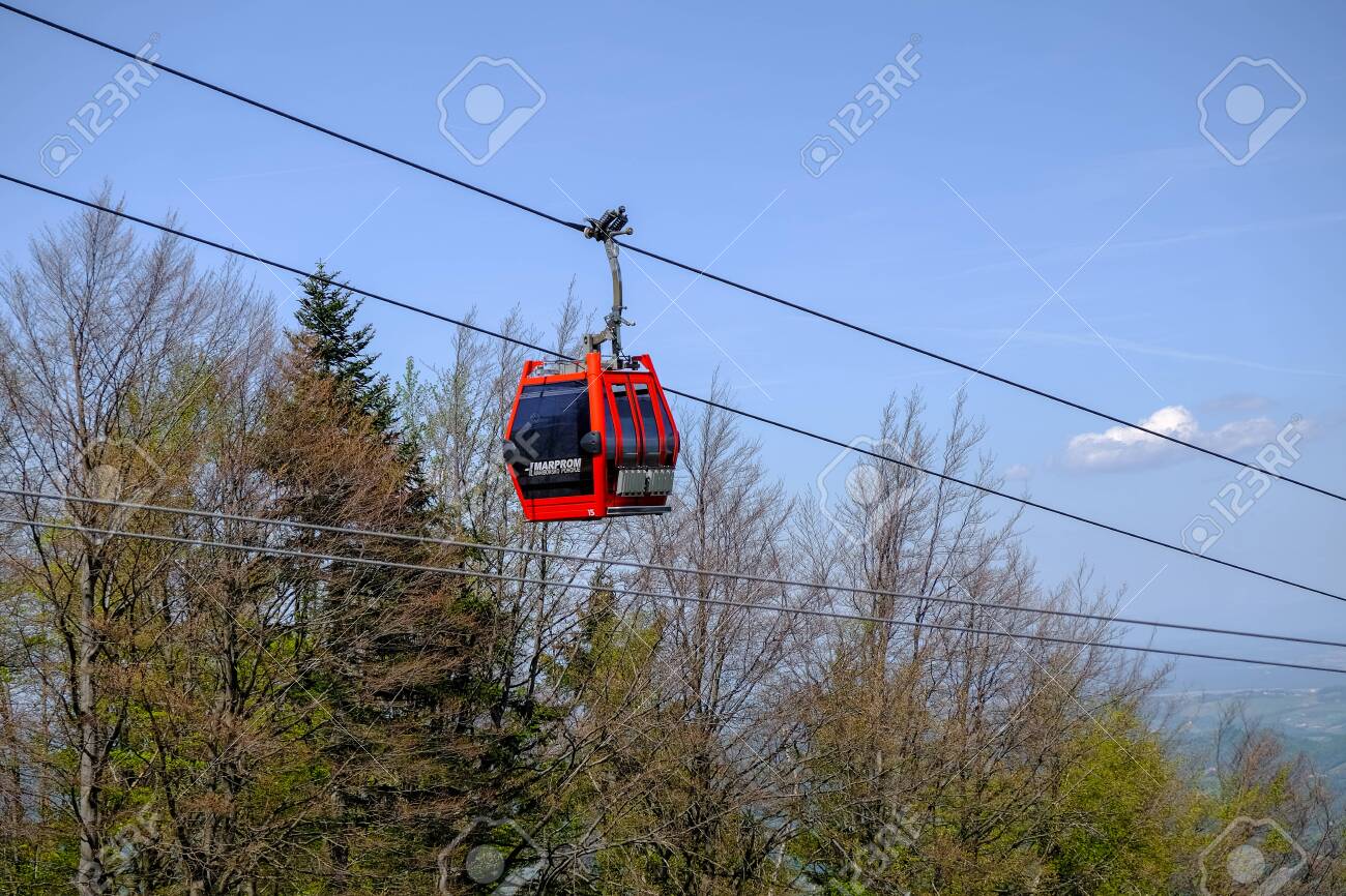Maribor, Slovenia - May 2 2019: Red cabins of the Pohorska vzpenjaca cable car in Maribor, Slovenia connect the top of Pohorje mountain with the city - 137010548 Maribor, Slovenia - May 2 2019: Red cabins of the Pohorska vzpenjaca cable car in Maribor, Slovenia connect the top of Pohorje mountain with the city - 137010548