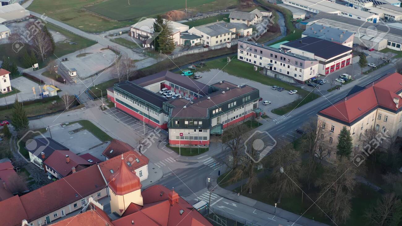 Slovenska Bistrica, Slovenia - Dec 25 2019: Elektro Maribor branch office in Slovenska Bistrica, aerial view of electricity power supply and grid maintenace company in Slovenia - 137012197 Slovenska Bistrica, Slovenia - Dec 25 2019: Elektro Maribor branch office in Slovenska Bistrica, aerial view of electricity power supply and grid maintenace company in Slovenia - 137012197
