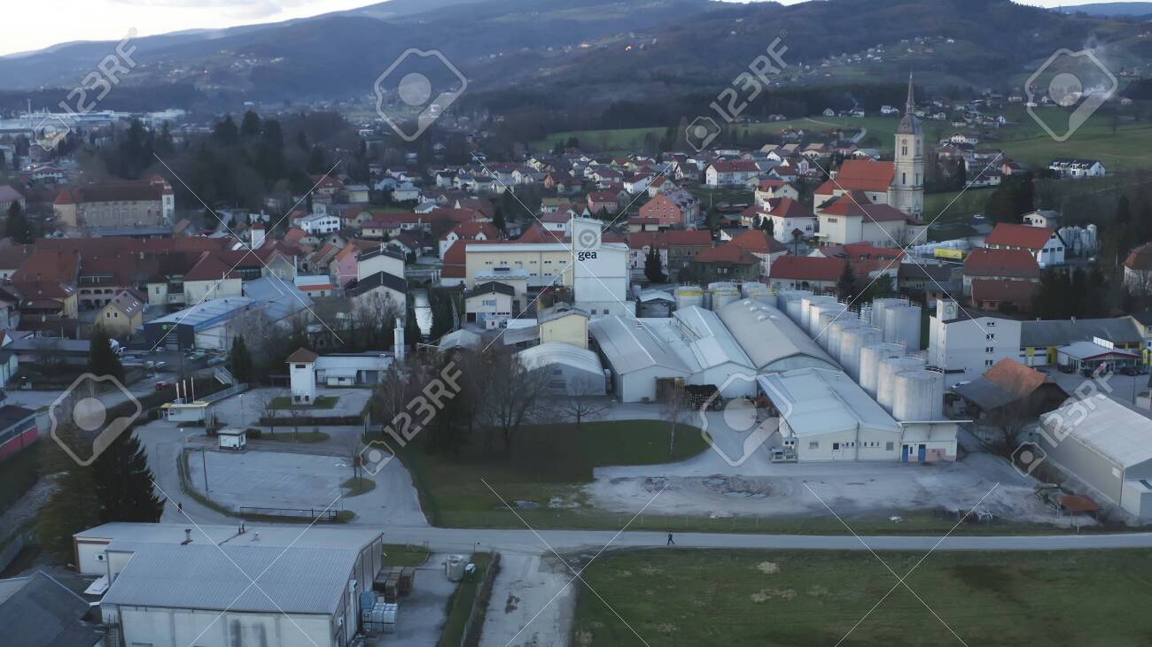 Slovenska Bistrica, Slovenia - Dec 25 2019: Aerial view of Gea Oil Mill in Slovenska Bistrica, Slovenia - 137012201 Slovenska Bistrica, Slovenia - Dec 25 2019: Aerial view of Gea Oil Mill in Slovenska Bistrica, Slovenia - 137012201