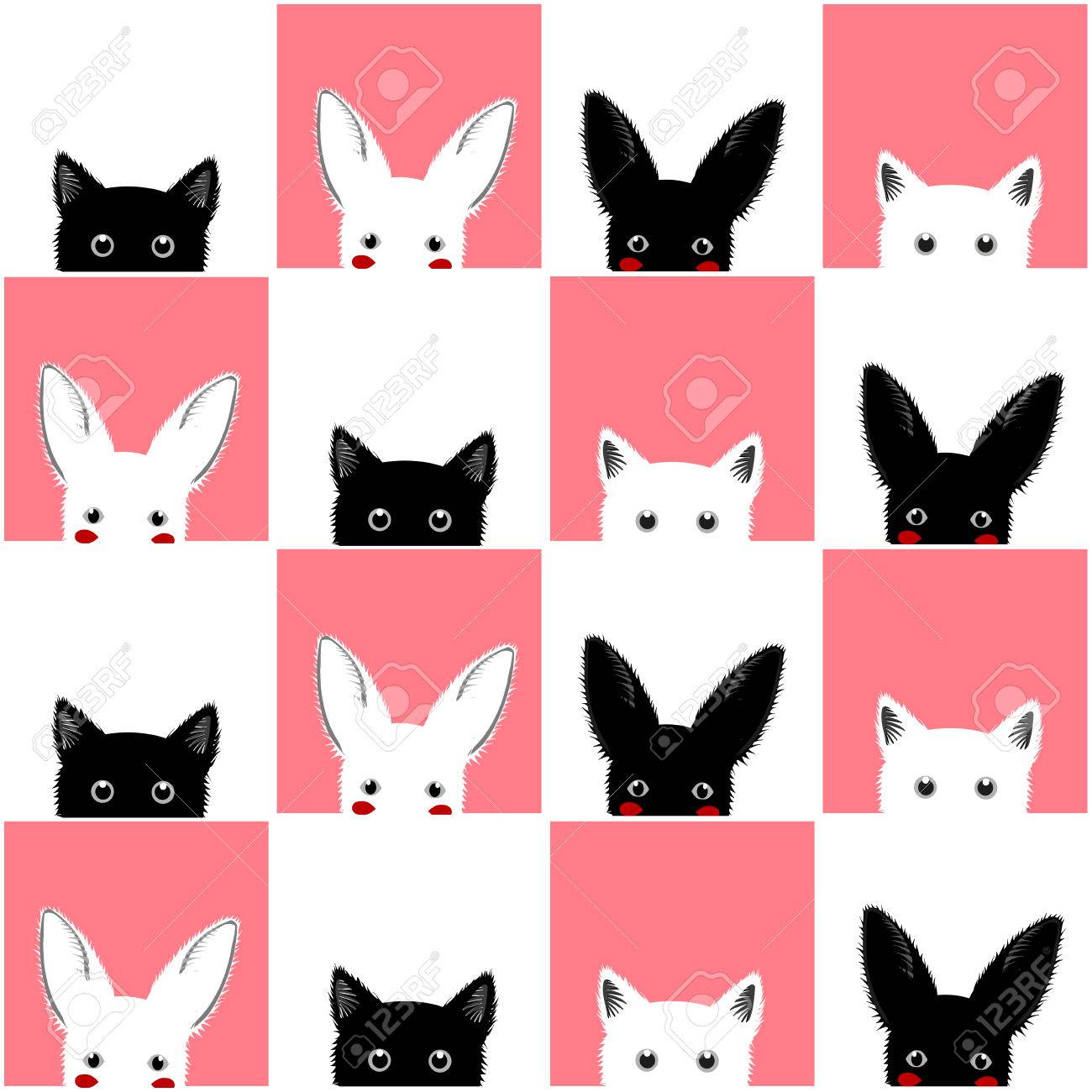 Black white pink cat rabbit chess board background vector illustration stock vector 52207018