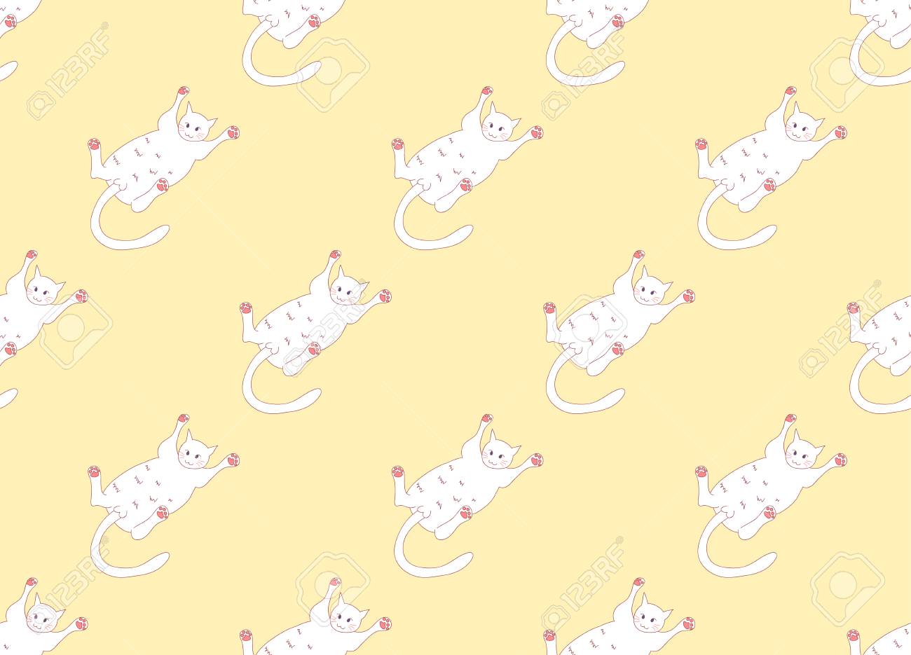 Chat Mignon Blanc Couché Sur Le Dos Fond Jaune Transparent