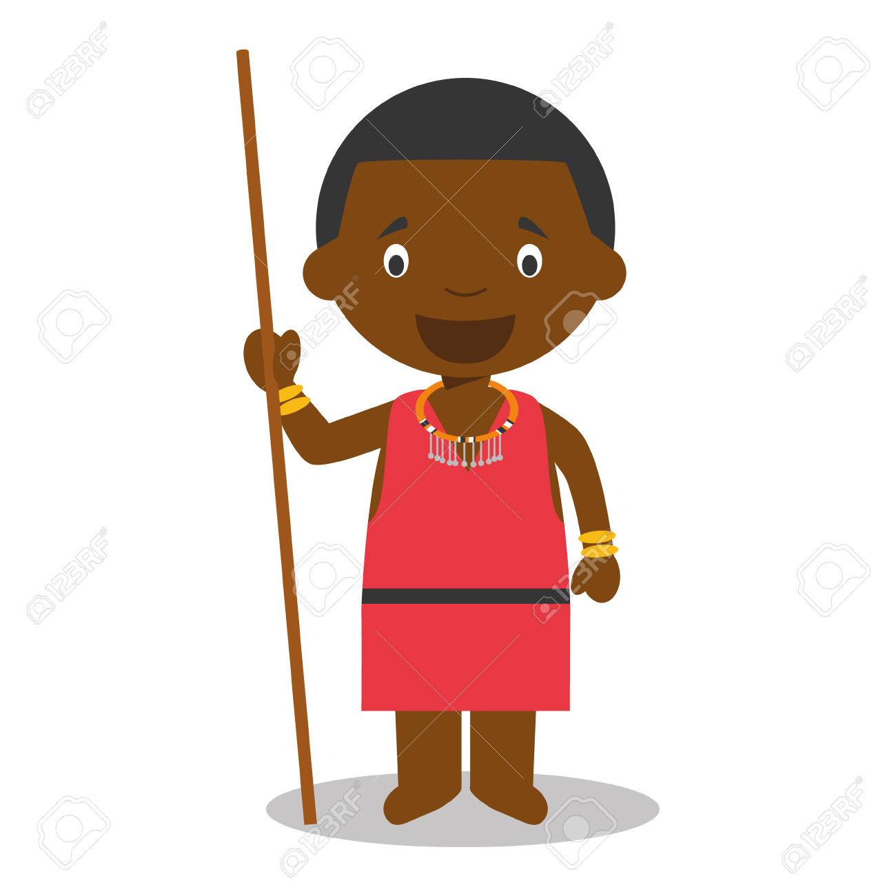 ケニアのマサイ族の伝統的な方法で服を着てからの文字。ベクトル