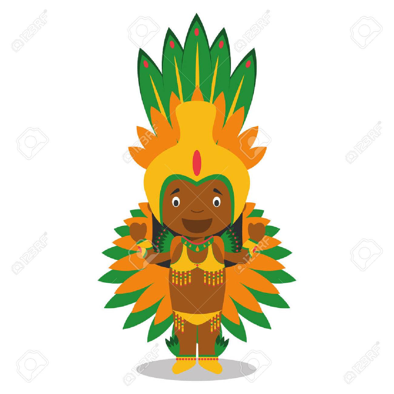 ブラジルのカーニバルのダンサーとして従来の方法で服を着てからの文字 ベクトルの図 ワールド コレクションの子供 のイラスト素材 ベクタ Image