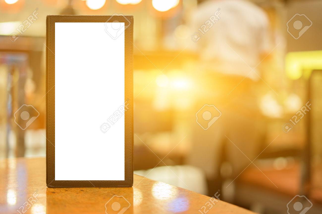 mock up menu frame on table in bar restaurant stand for booklets restaurant order booklets