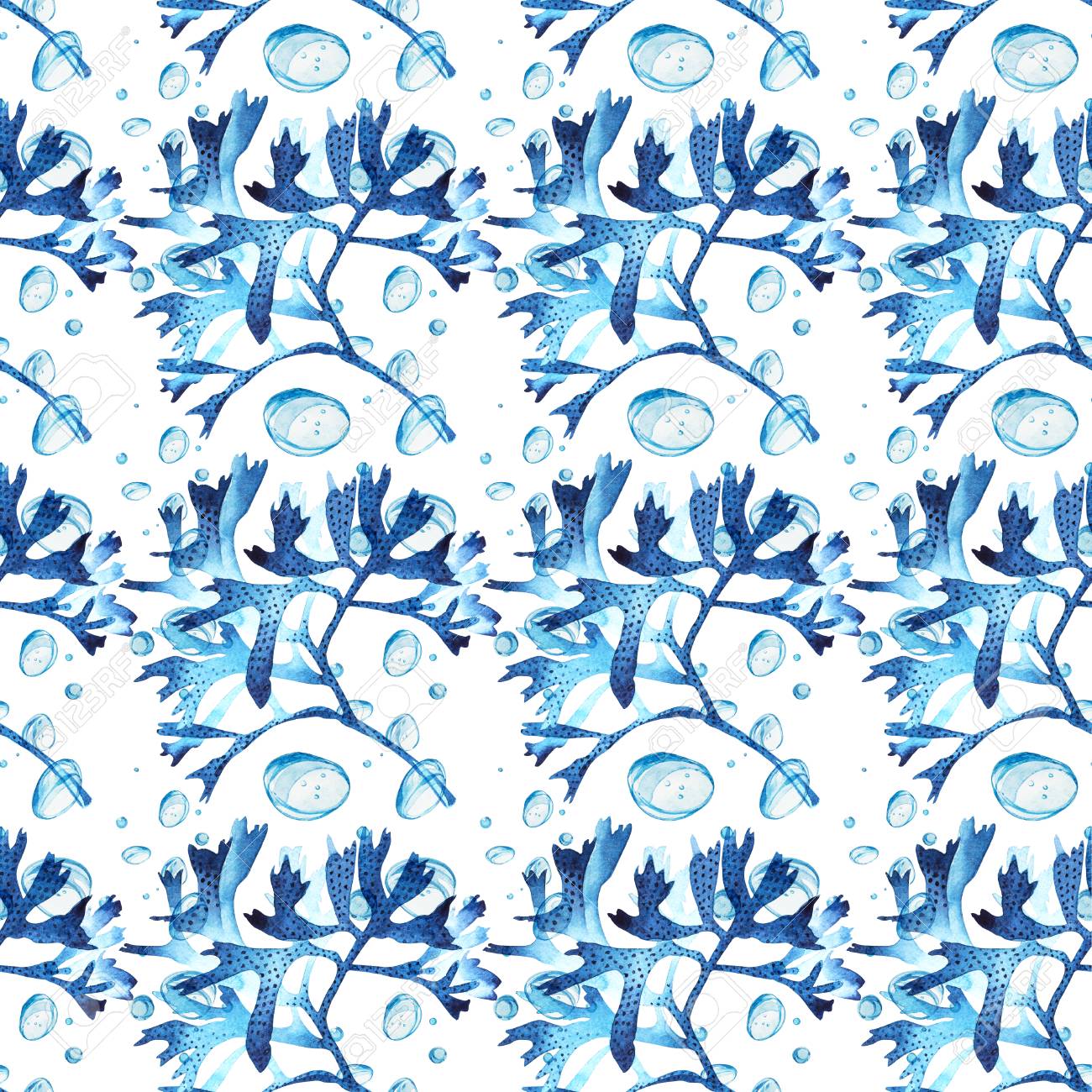 青サンゴの水彩イラストのシームレスなパターン デザインの手描きのスケッチ 水中水彩背景イラスト の写真素材 画像素材 Image