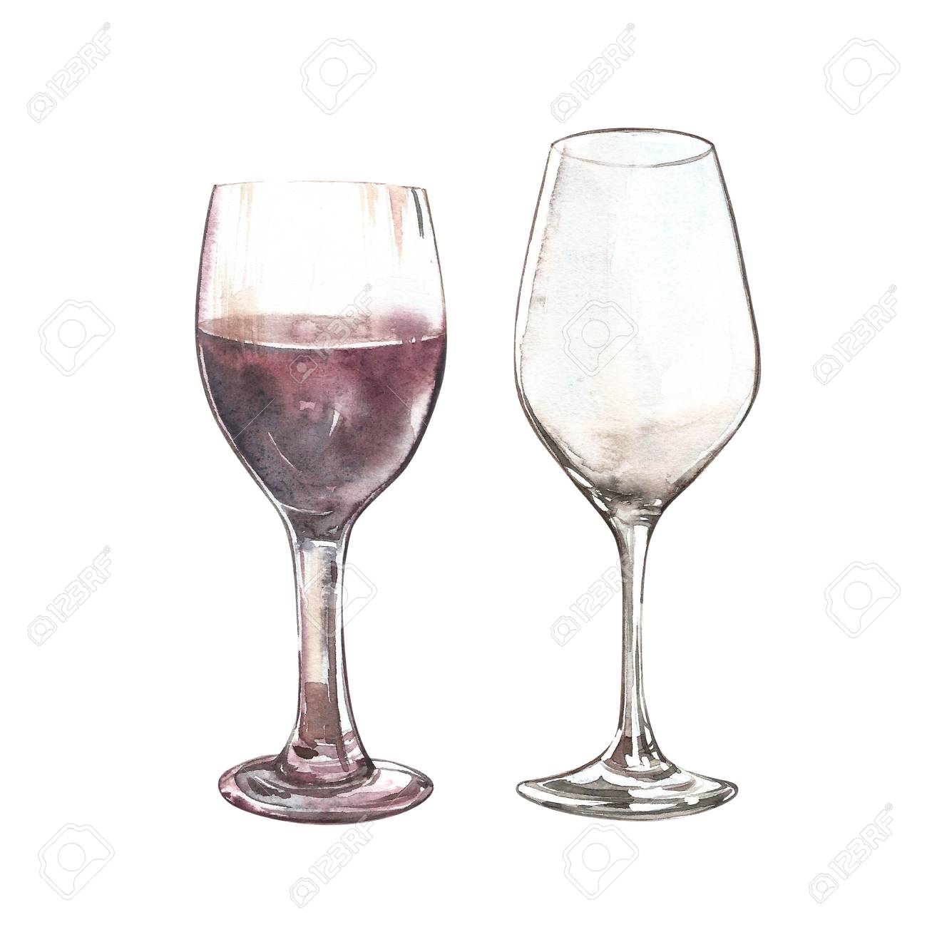 ワイングラスのスケッチのセット 白い背景に隔離されています 手描き水彩イラスト の写真素材 画像素材 Image