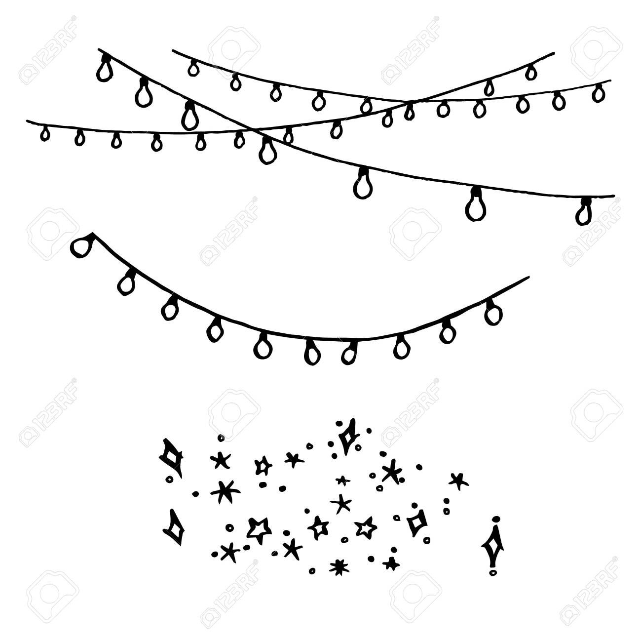 Hand Drawn Christmas Garland Illustration Sketch Black And White Background Illustration Icon Doodle Greeting Card Invitation With Xmas Lamp Vintage Illustration Royalty Free Cliparts Vectors And Stock Illustration Image 134614655