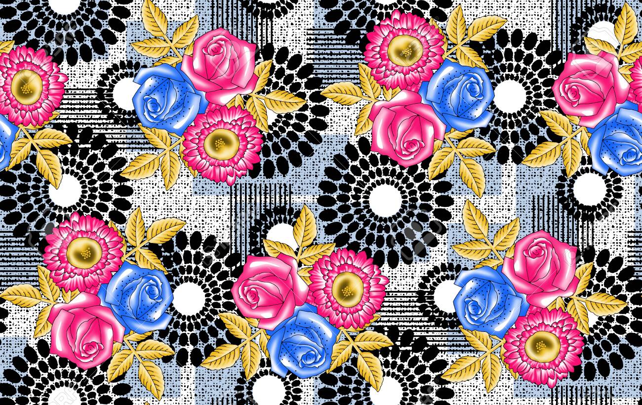 Seamless Pattern With Spring Flowers And Leaves Hand Drawn Background Stock Photo Picture And Royalty Free Image Image 148400176