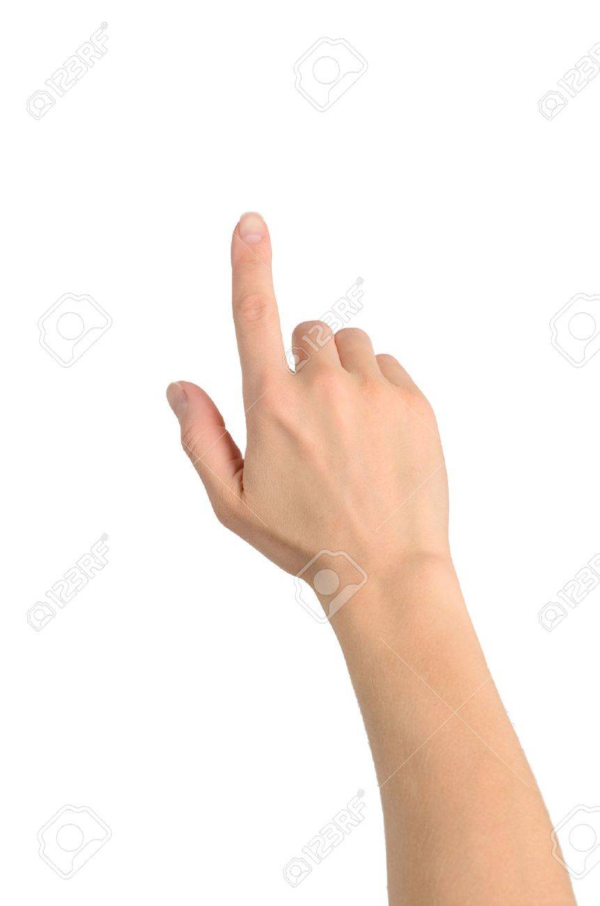 Woman hand touching virtual screen isolated on white - 24561964 Woman hand touching virtual screen isolated on white - 24561964