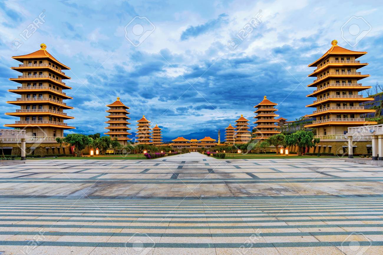 Beautiful Evening View Of Fo Guang Shan Buddha Memorial Center Stock