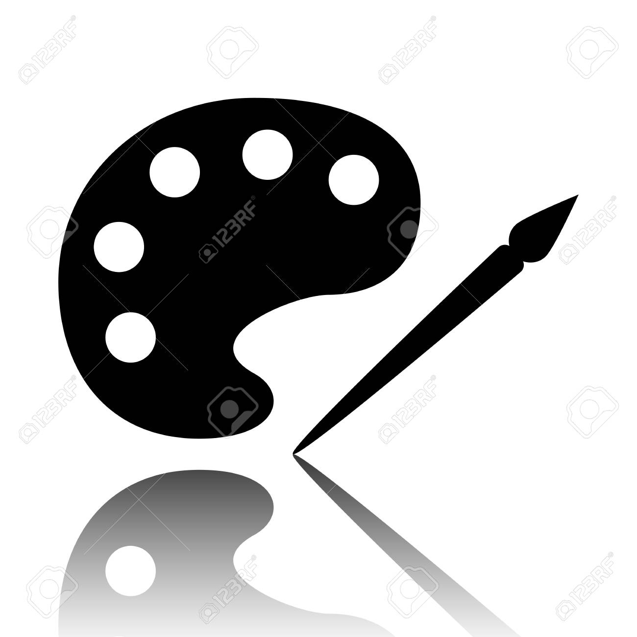 Palette And Paint Brush Icon Black Vector Illustration With