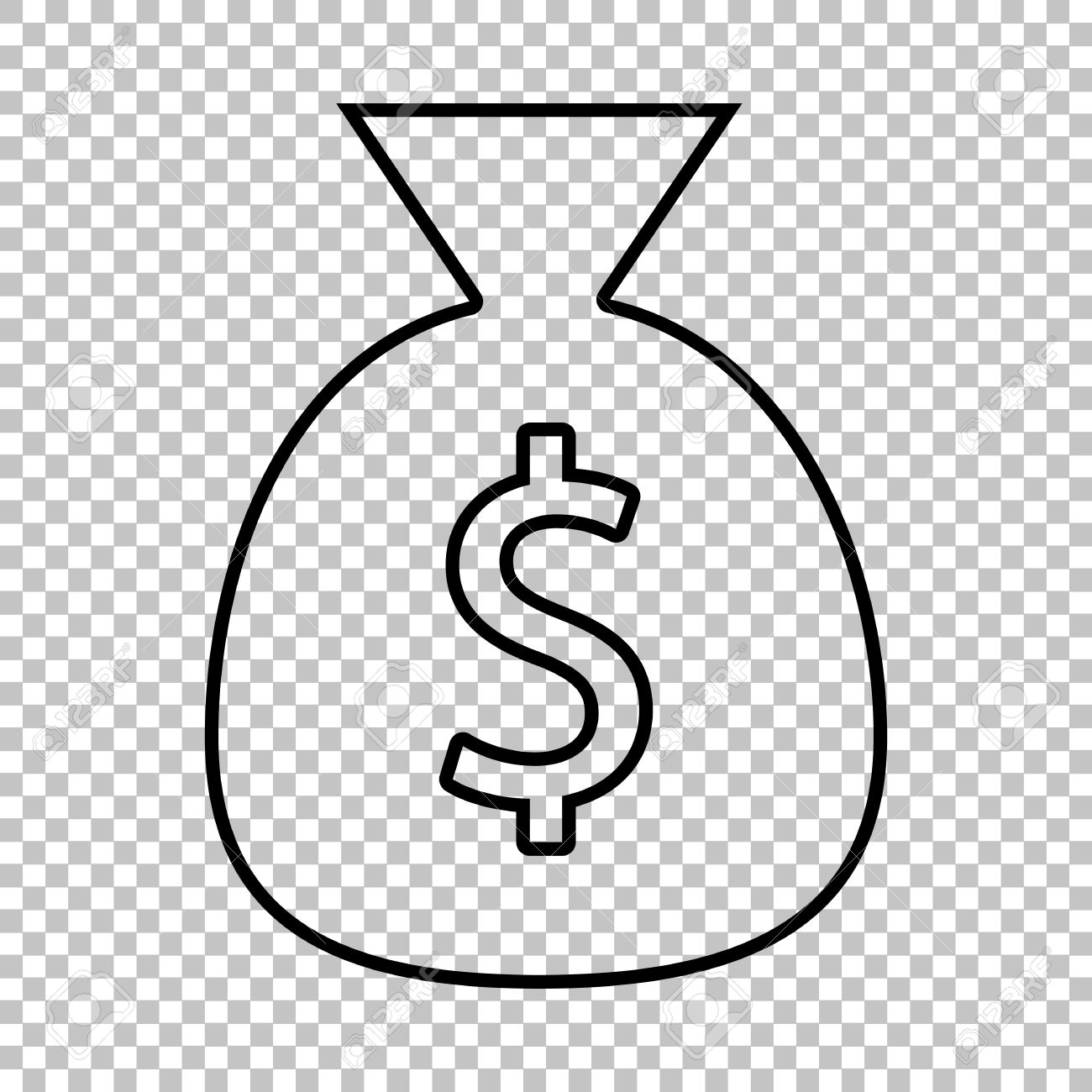 Money Bag Line Vector Icon On Transparent Background - 