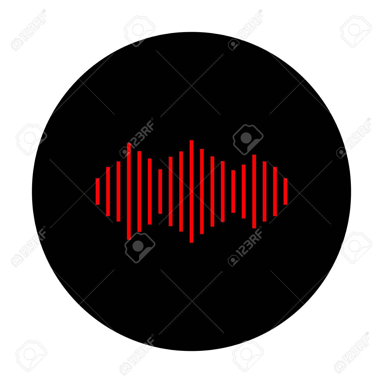 音の波のアイコン 黒いフラット丸に赤いベクトルのアイコン のイラスト素材 ベクタ Image
