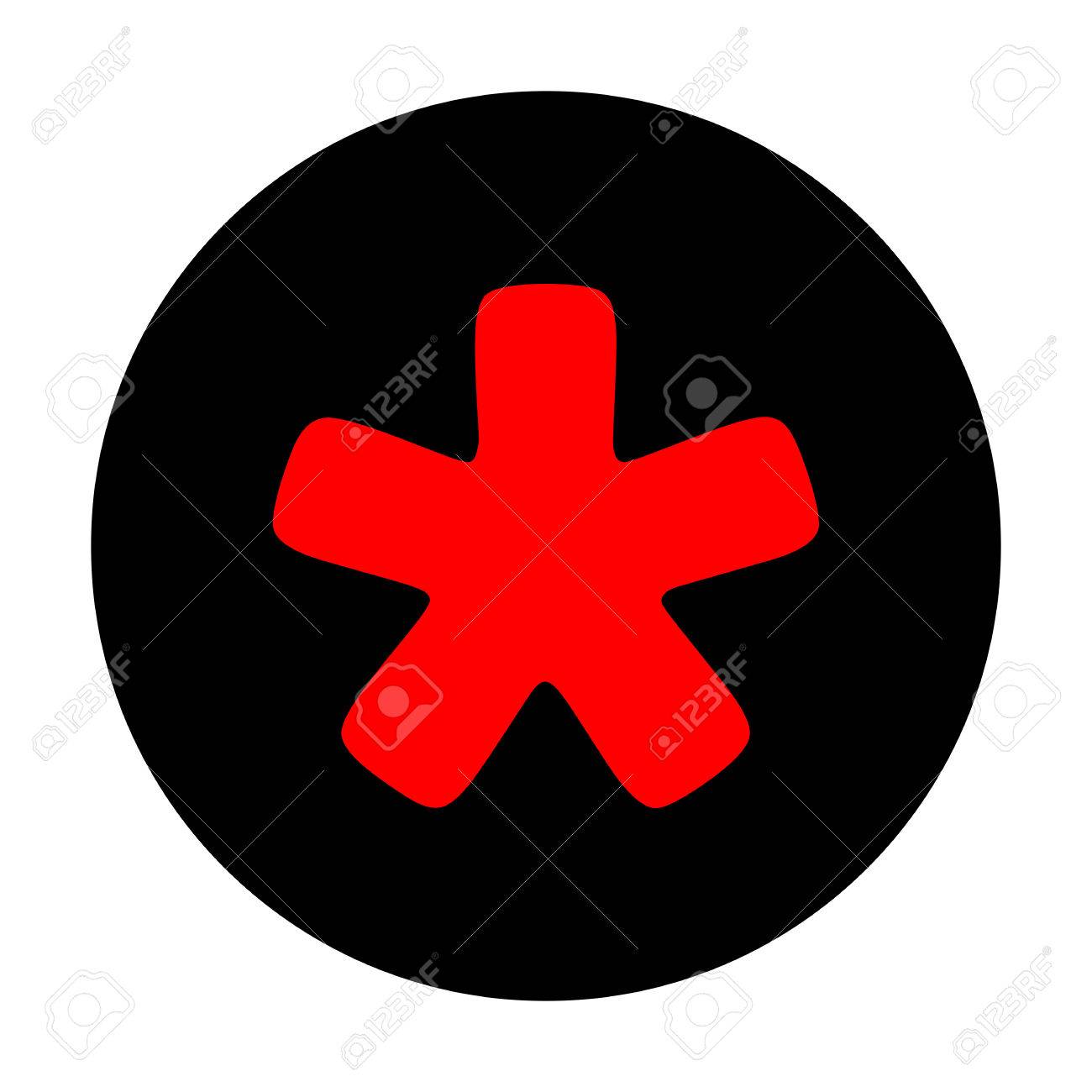 アスタリスク星印 黒いフラット丸に赤いベクトルのアイコン のイラスト素材 ベクタ Image
