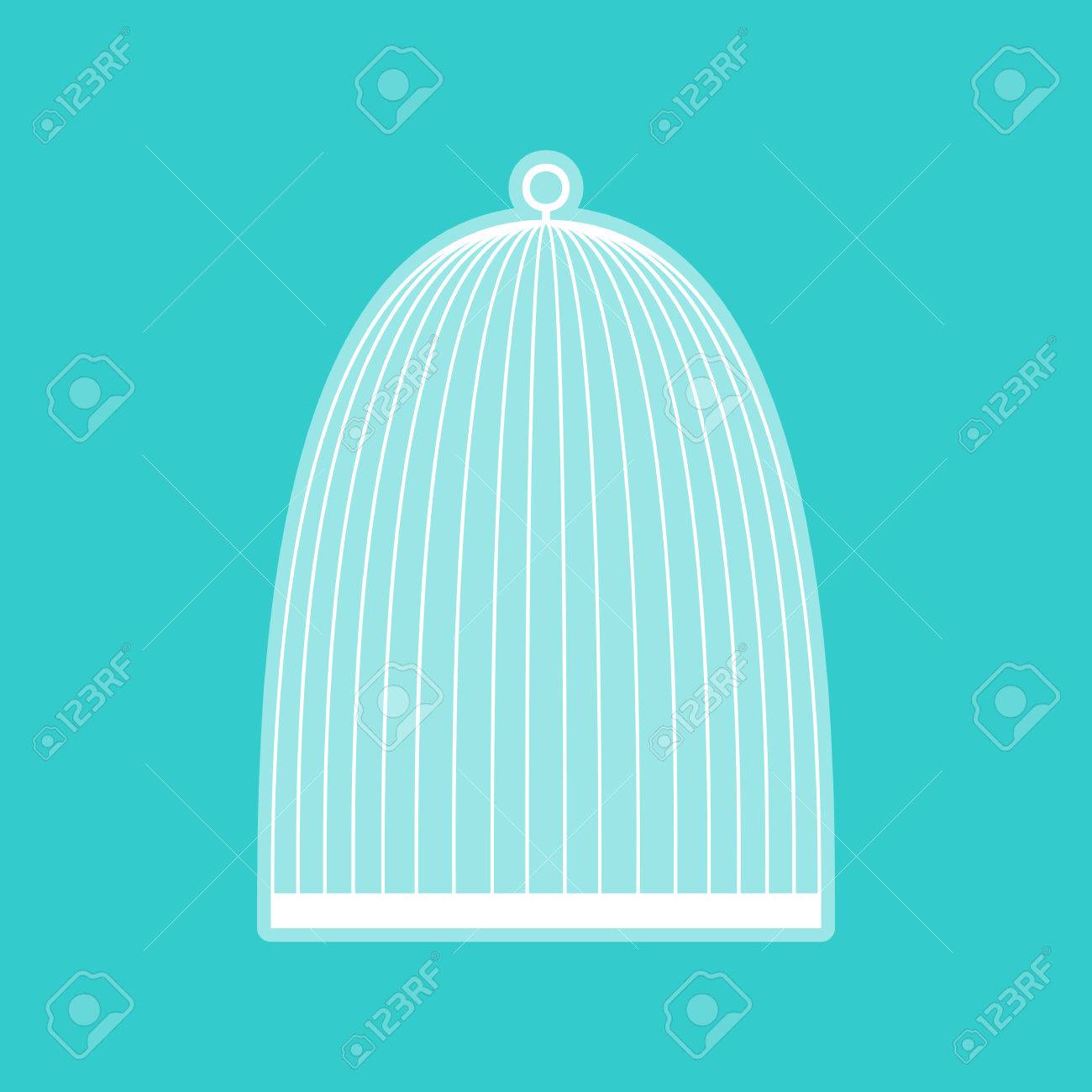 Oiseau Signe Cage Icône Blanche Avec Un Fond Blanchâtre Sur Torquoise Plat Couleur