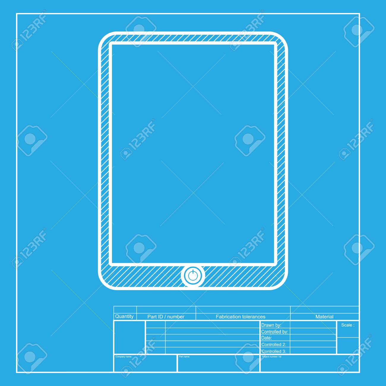 computer tablet sign white section of icon on blueprint template