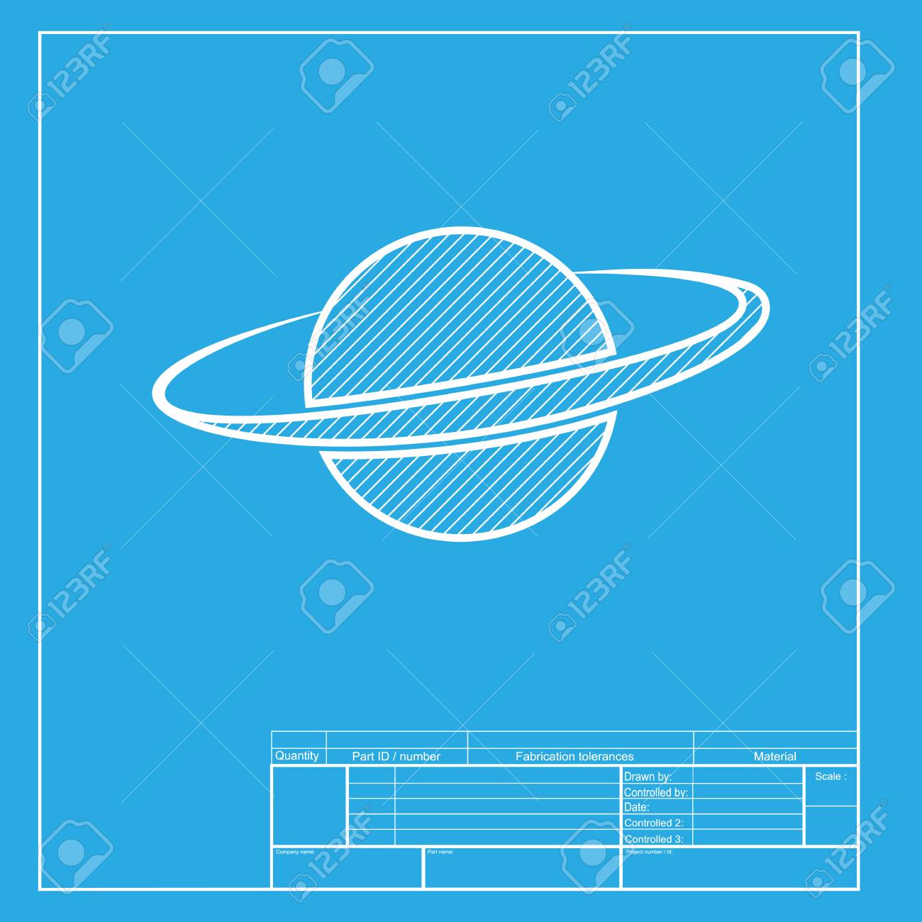 planet in space sign white section of icon on blueprint template