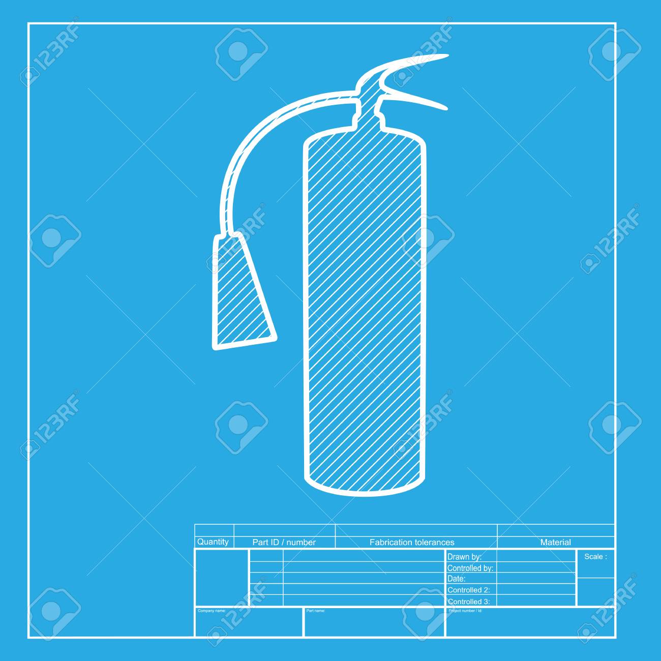 fire extinguisher sign white section of icon on blueprint template
