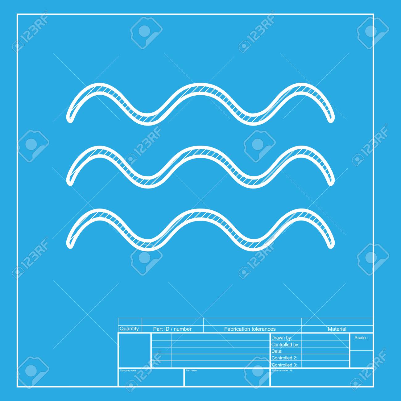 waves sign illustration white section of icon on blueprint template