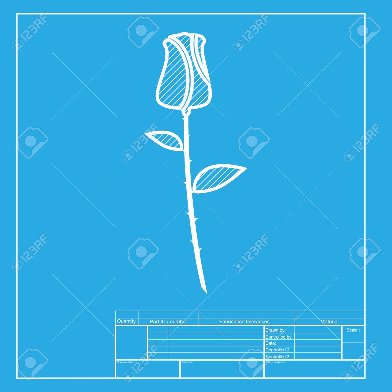 rose sign illustration white section of icon on blueprint template