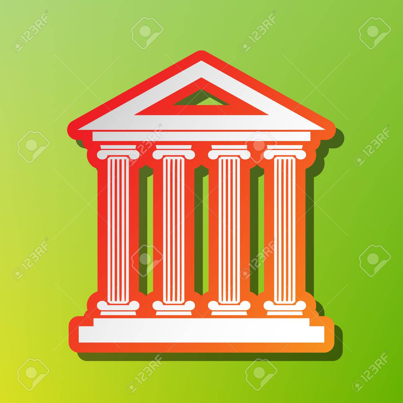 歴史的建造物のイラスト 緑の背景に赤のストロークでコントラスト アイコン のイラスト素材 ベクタ Image