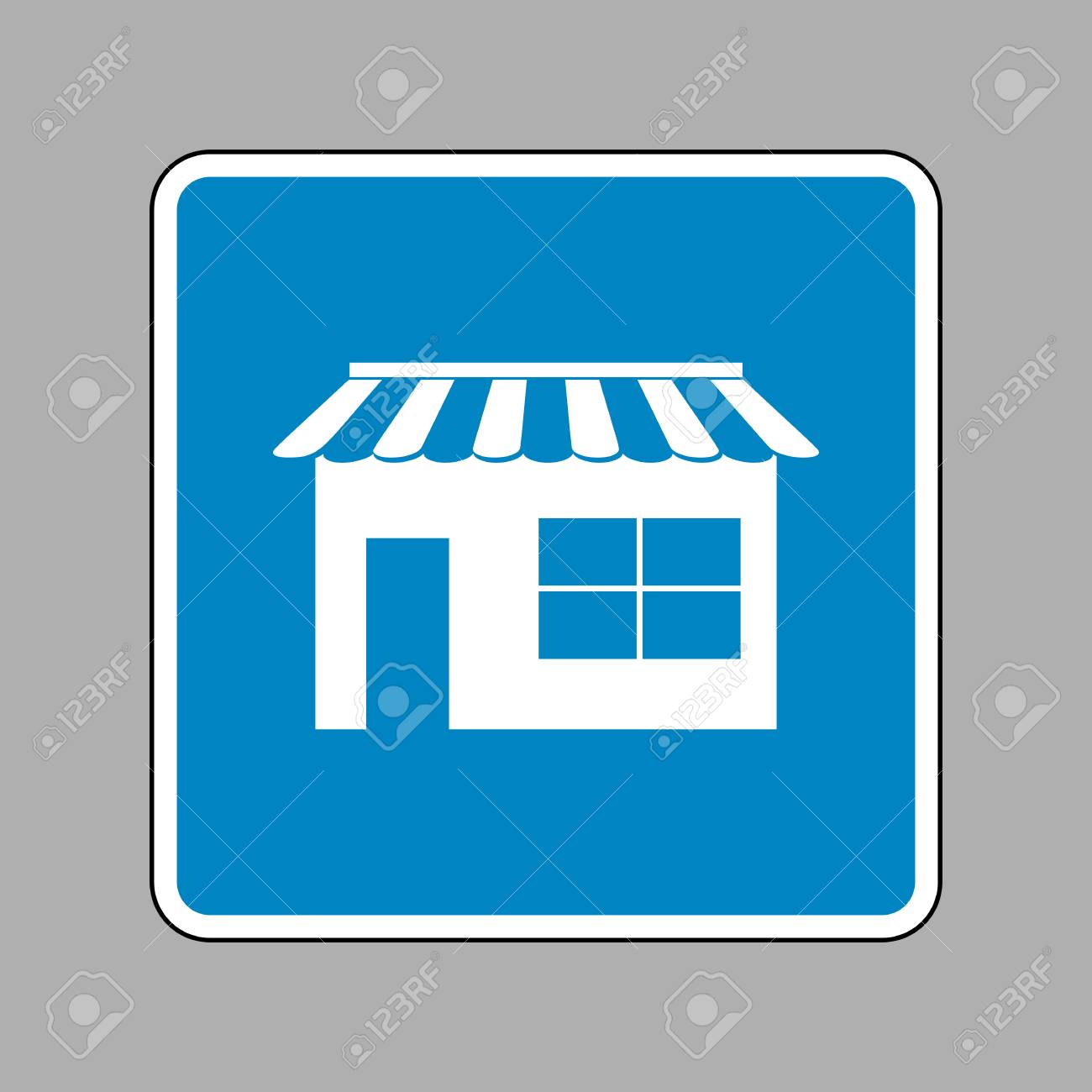 店舗サインのイラスト 白いアイコンを背景として青い看板 のイラスト素材 ベクタ Image