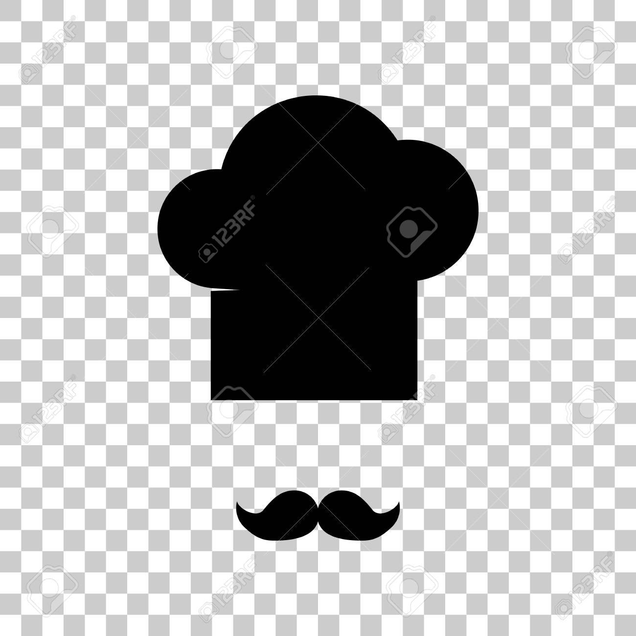 シェフ帽子とヒゲに署名します 透明な背景があるの黒いアイコン のイラスト素材 ベクタ Image