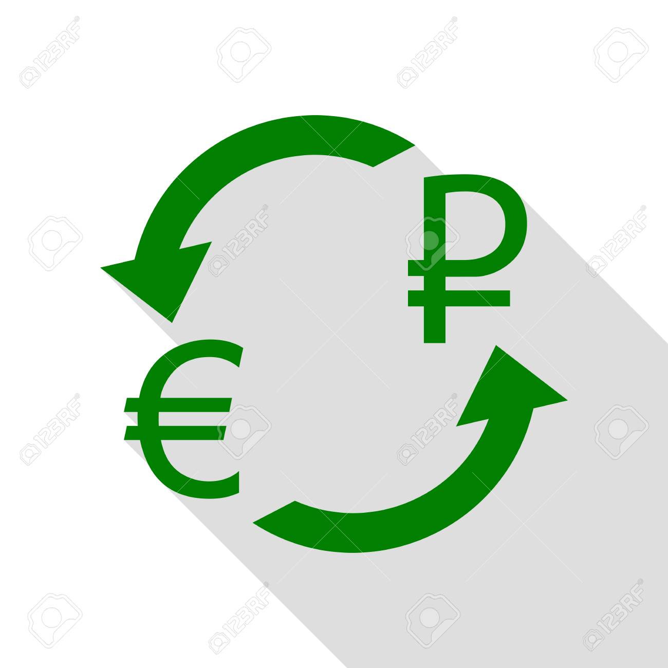 Currency Exchange Sign. Euro And Russia Rouble. Green Icon With Flat Style  Shadow Path. 免版稅剪貼畫，向量插圖和庫存圖片. Image 71715934