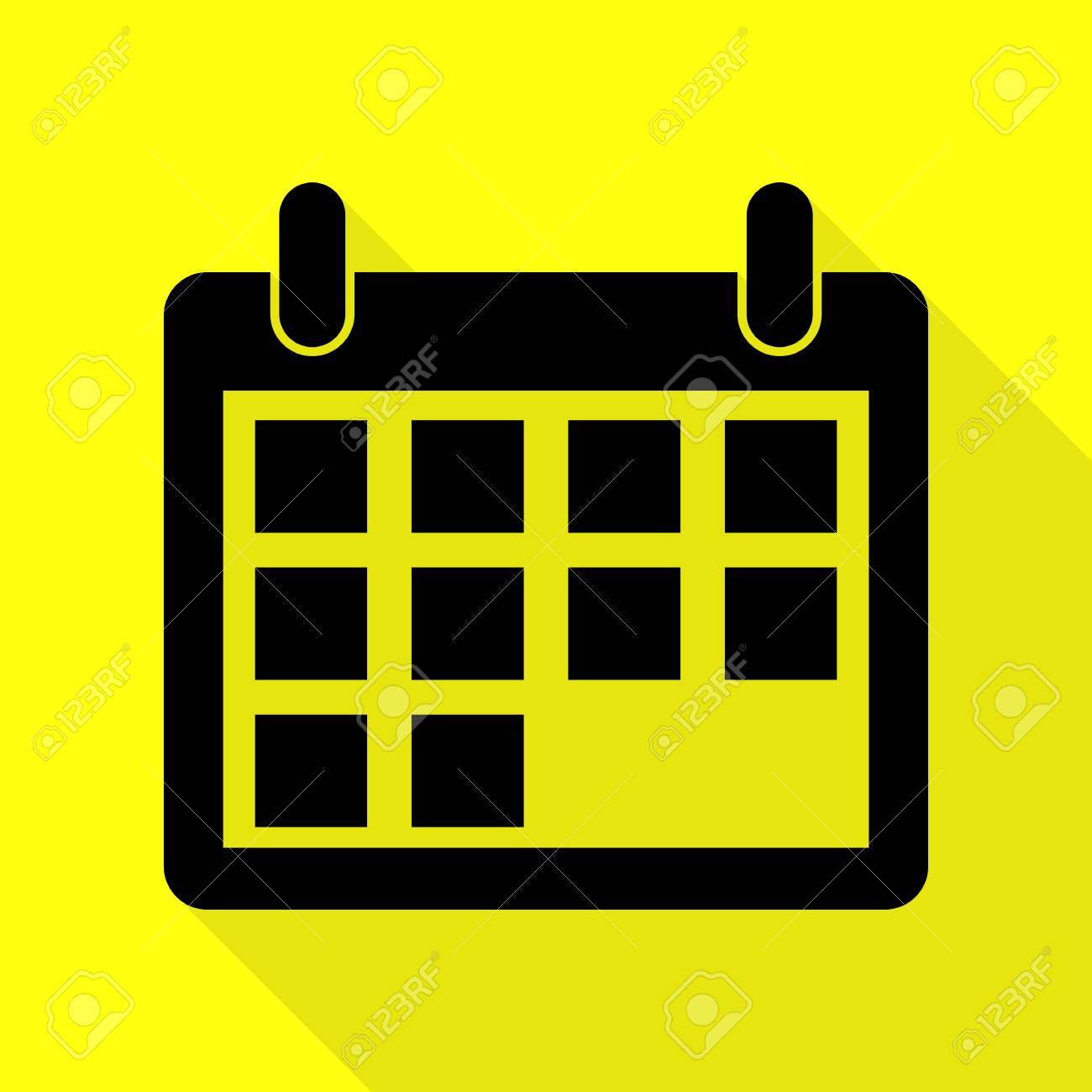 カレンダーの記号のイラスト 黄色の背景にフラット スタイル シャドウ パスと黒のアイコン のイラスト素材 ベクタ Image