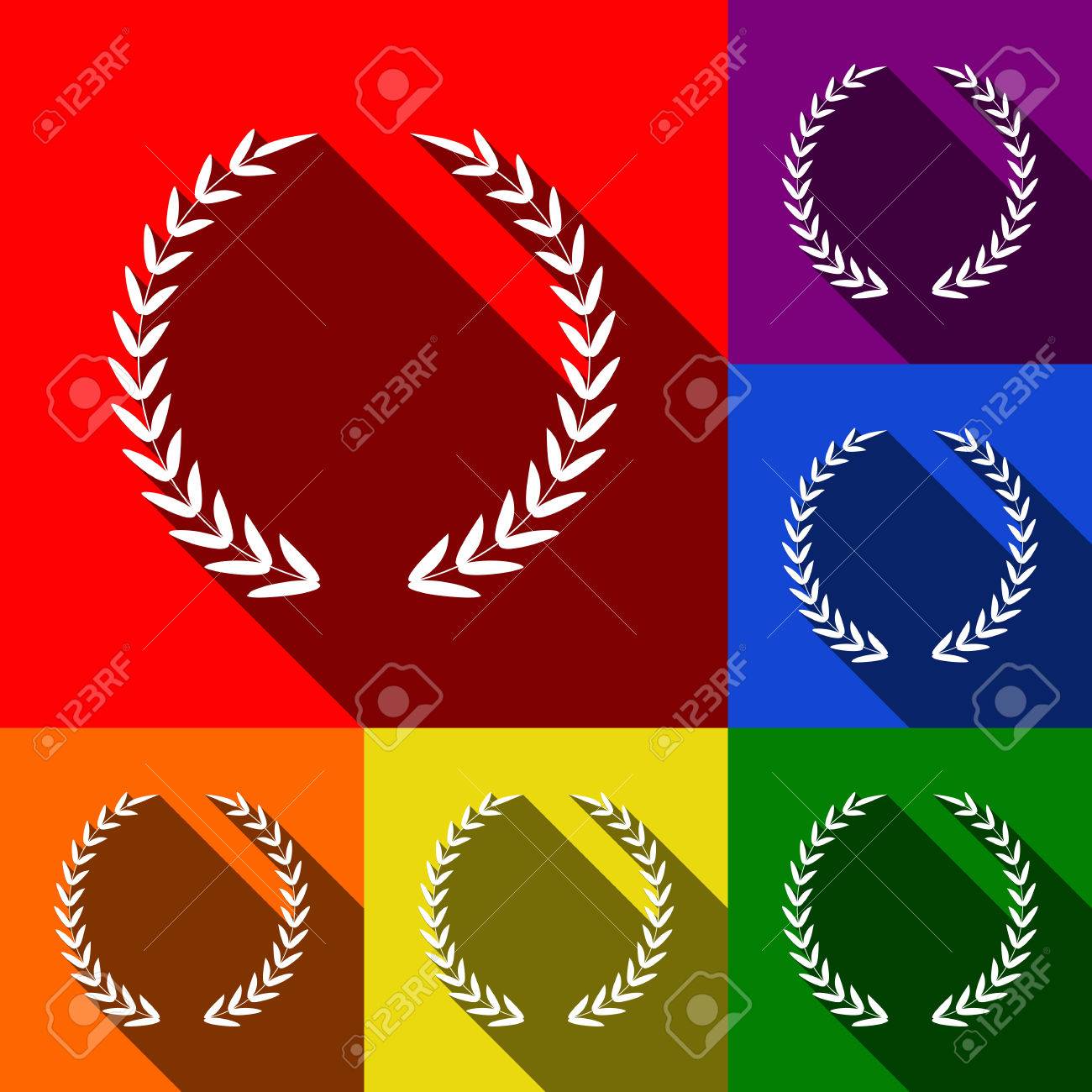 月桂冠の標識です ベクトル 赤 オレンジ 黄色 緑 青 紫の背景でフラットの影とアイコンのセットです のイラスト素材 ベクタ Image 月桂冠の標識です ベクトル 赤 オレンジ 黄色 緑 青 紫の背景でフラットの影とアイコンのセットです のイラスト素材 ベクタ Image