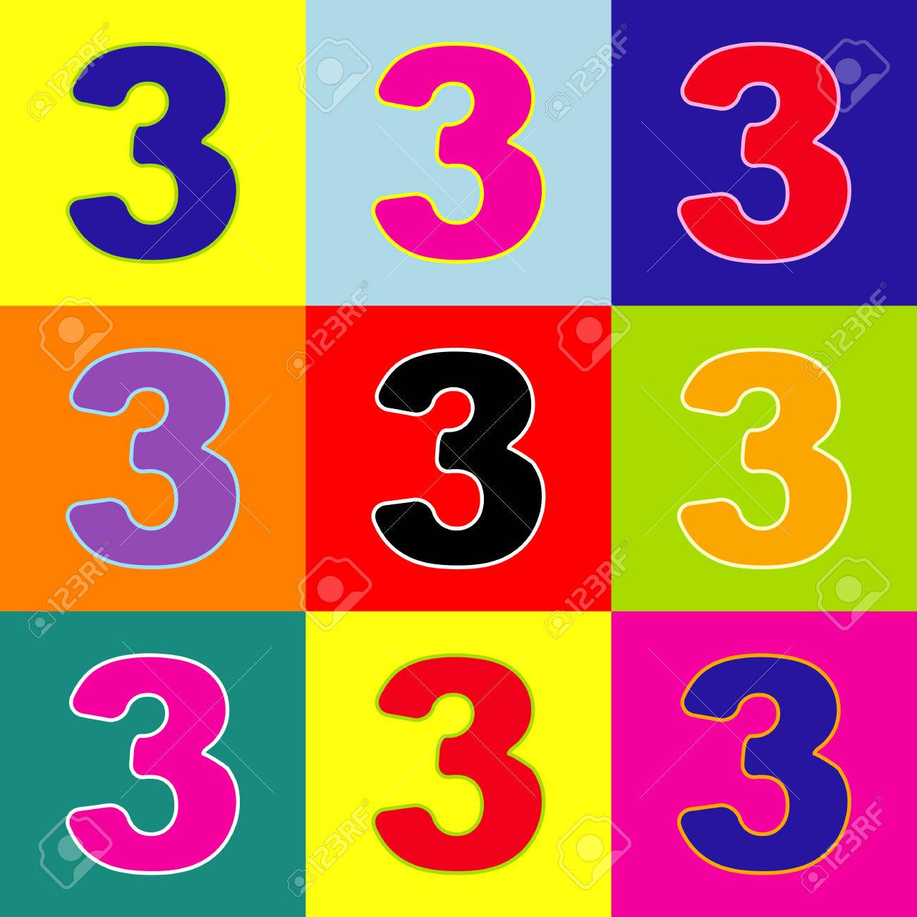 Elemento De Plantilla De Diseño De Signo De Número 3. Vector. Iconos  Coloridos Del Estilo Del Arte Pop Fijados Con 3 Colores. Ilustraciones Svg,  Vectoriales, Clip Art Vectorizado Libre De Derechos. Image 74288455.