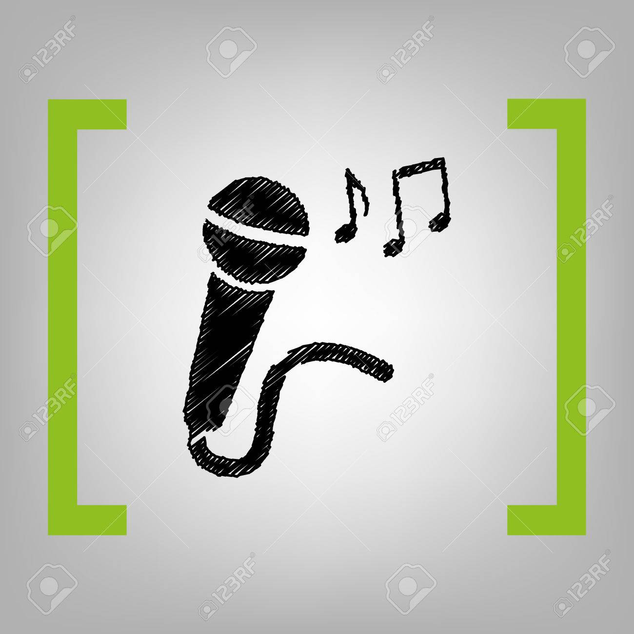 microphone sign with music notes vector black scribble icon
