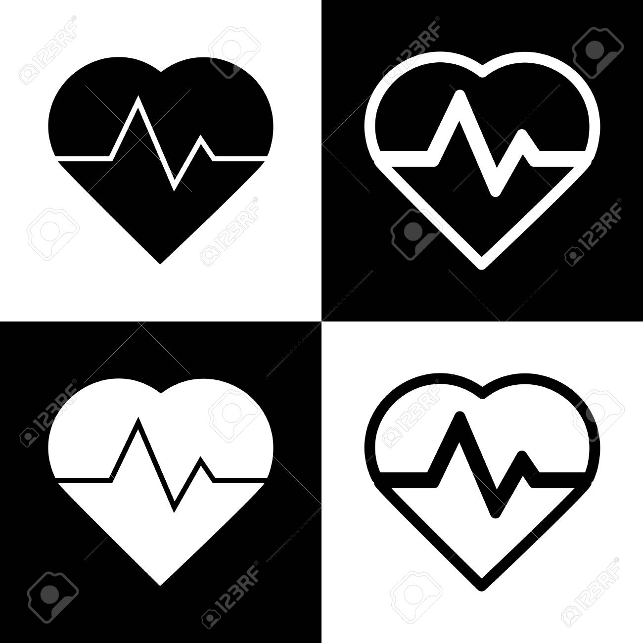 ハートビートの記号の図 ベクトル 黒と白のアイコンとチェス盤の線アイコン のイラスト素材 ベクタ Image