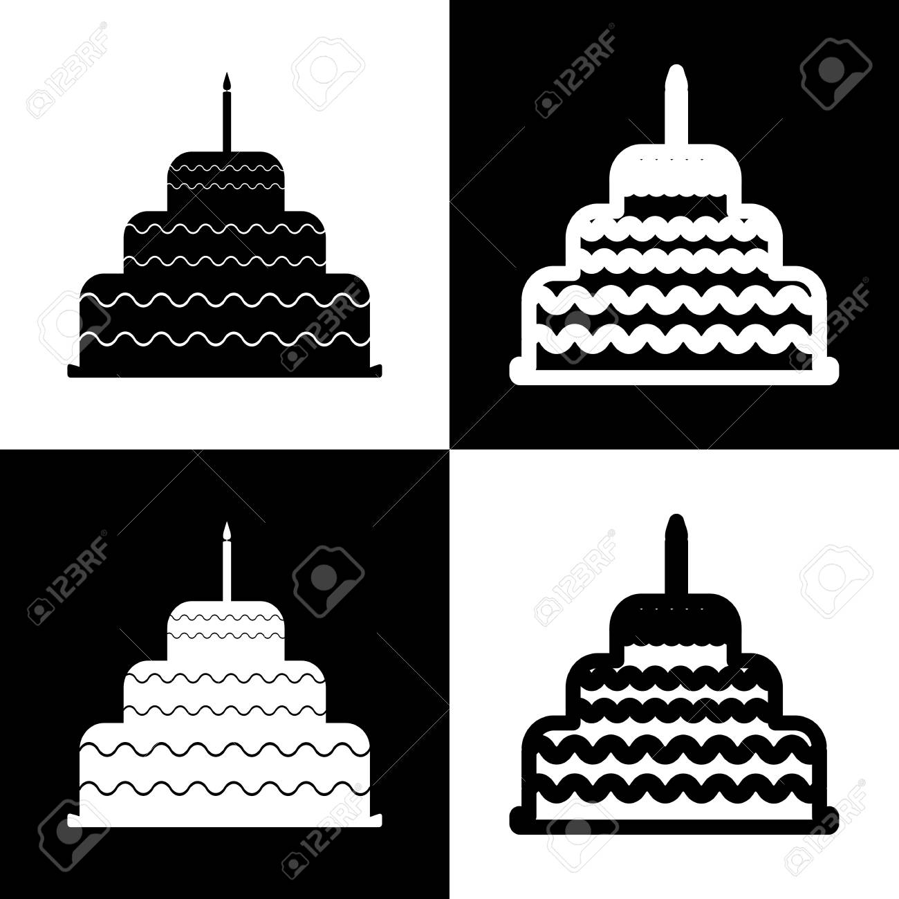 Gateau Avec Le Signe De La Bougie Vecteur Icones Noires Et Blanches Et Icone De La Ligne Sur L Echiquier Clip Art Libres De Droits Vecteurs Et Illustration Image