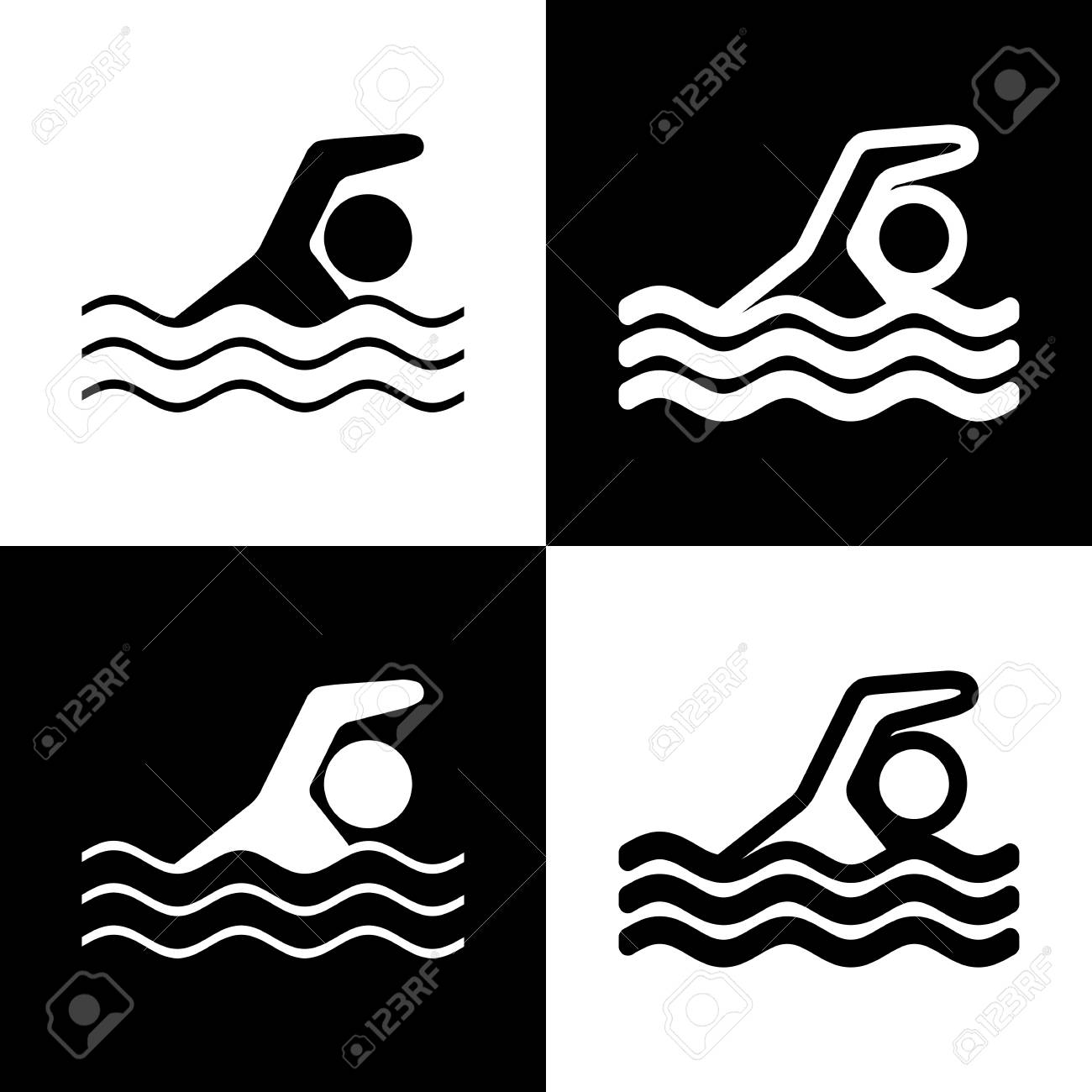 swimming water sport sign vector black and white icons and sportsign