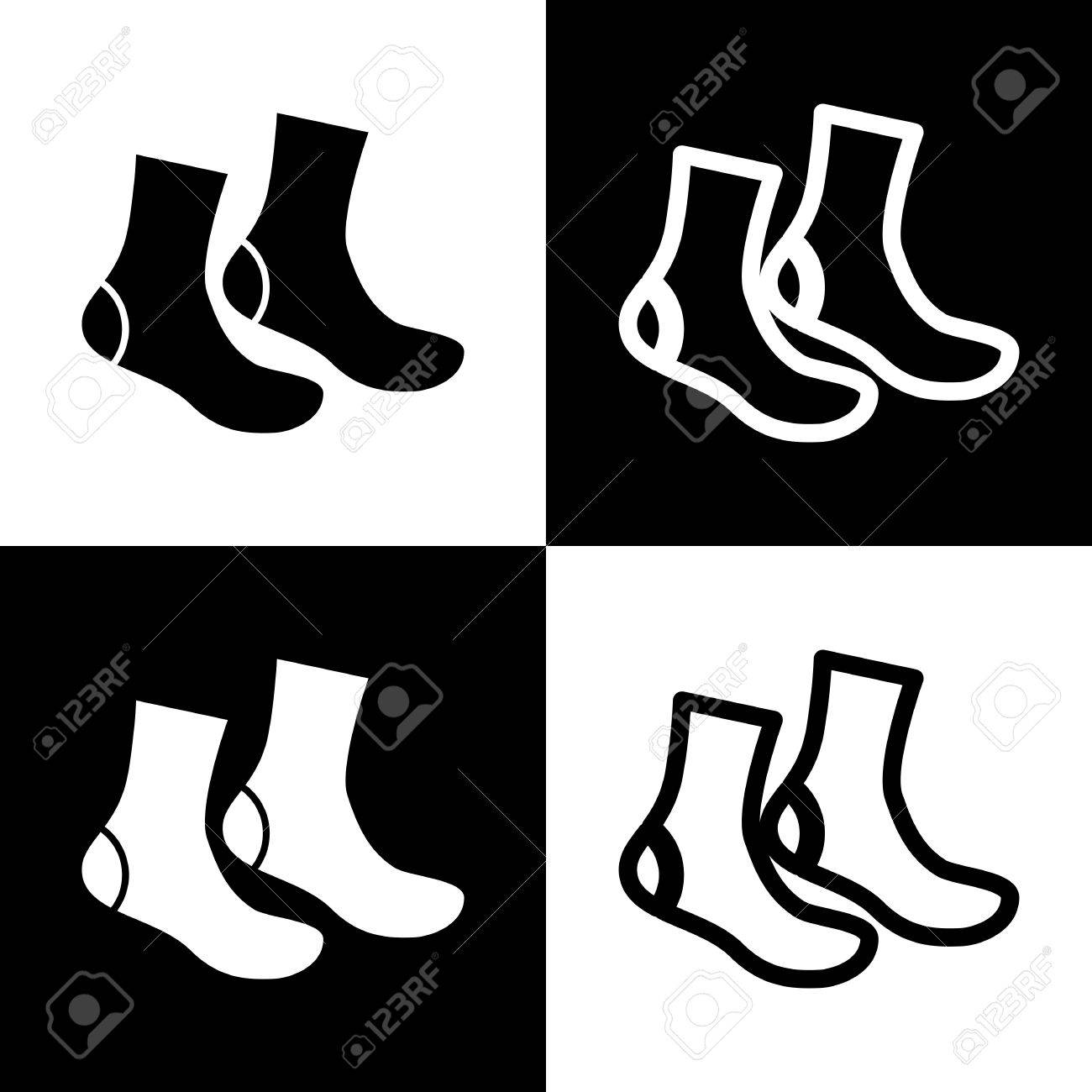 Socken Unterschreiben Vektor. Schwarz Weiß Icons Und Line Hausschuhe Vektor Symbol. Schwarz Und Weiß Lizenzfrei