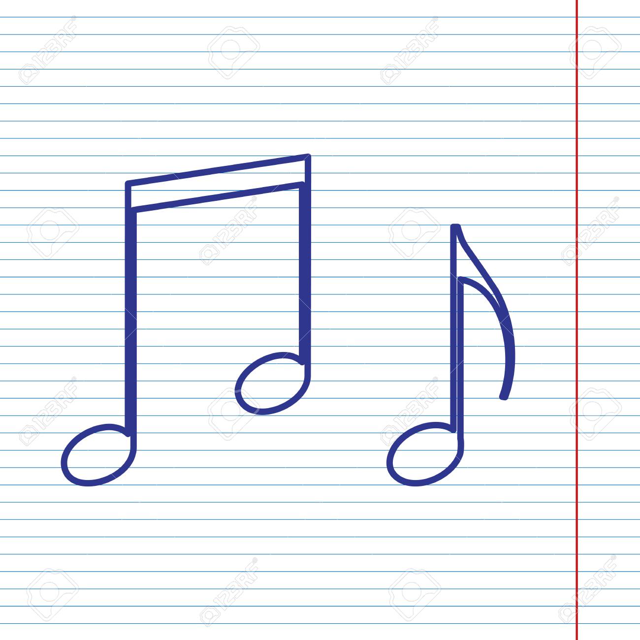 音符の記号 ベクトル 紺ライン アイコン フィールドの赤い線とバック
