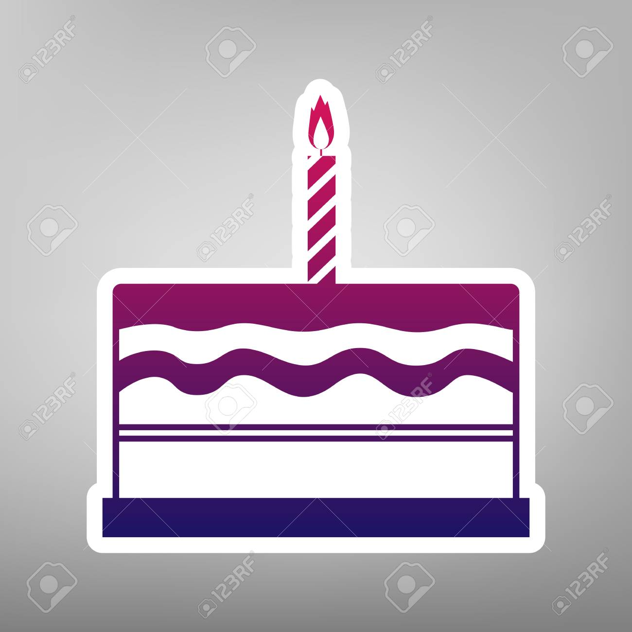 Signe De Gateau D Anniversaire Vecteur Icone De Degrade Violet Sur Papier Blanc Sur Fond Gris Clip Art Libres De Droits Vecteurs Et Illustration Image