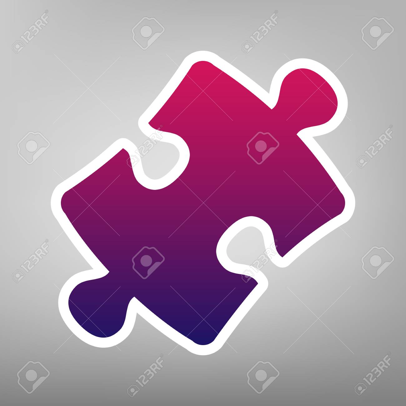 灰色の背景に白い紙の上の紫のグラデーション ベクター アイコンでピースサインをパズルします のイラスト素材 ベクタ Image