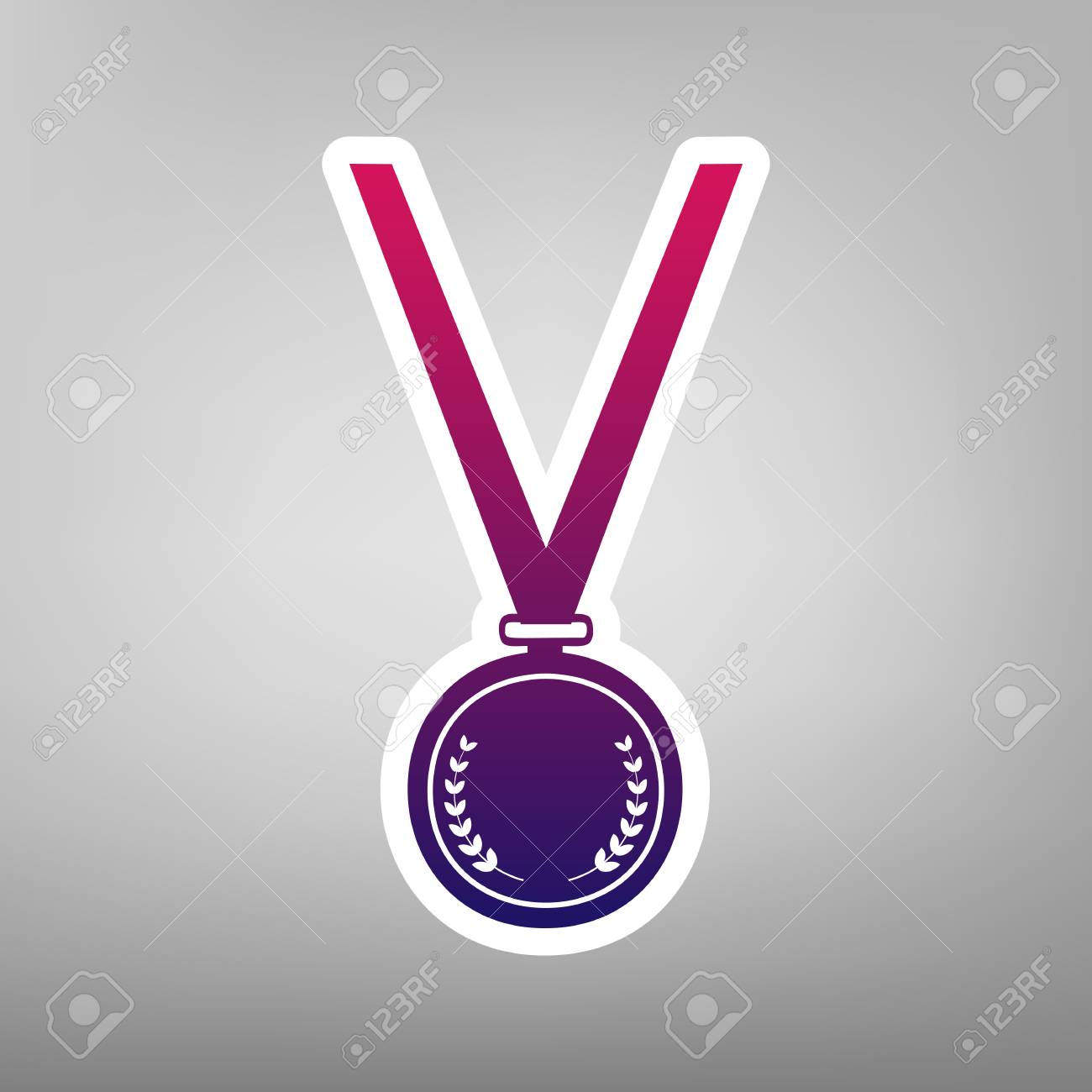 単純な記号をメダルします ベクトル 灰色の背景に白い紙の上の紫のグラデーション アイコン のイラスト素材 ベクタ Image