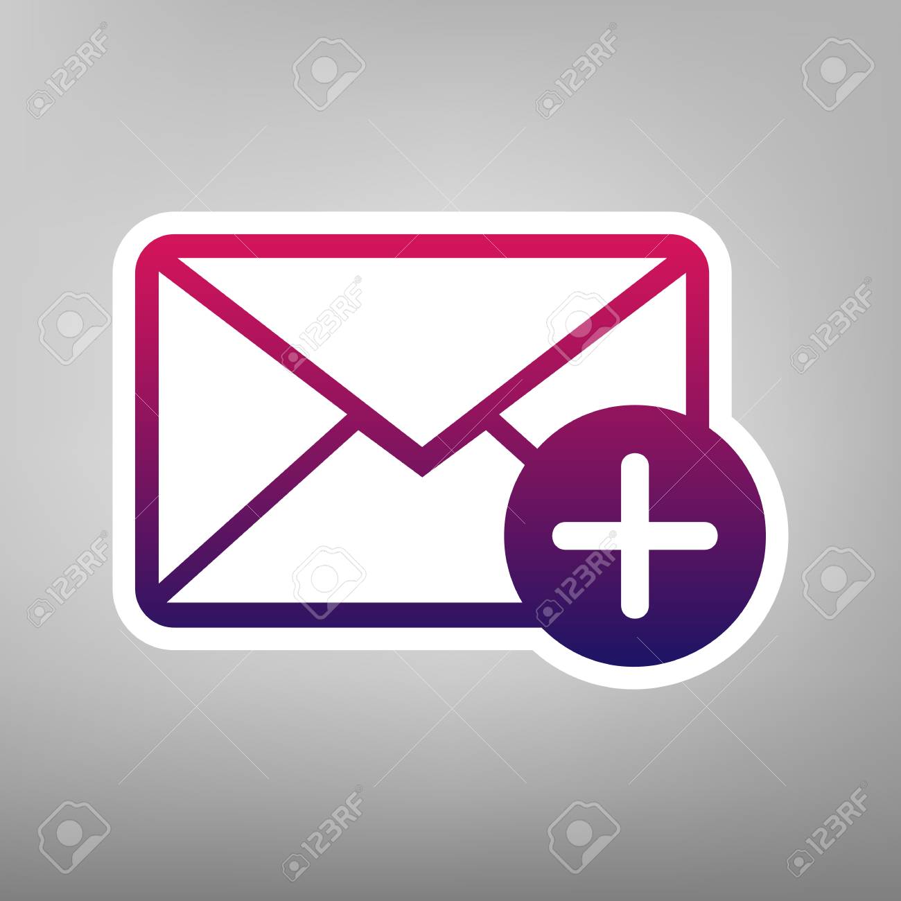 メール追加マークとサイン イラスト ベクトル 灰色の背景に白い紙の上の紫のグラデーション アイコン のイラスト素材 ベクタ Image 7971
