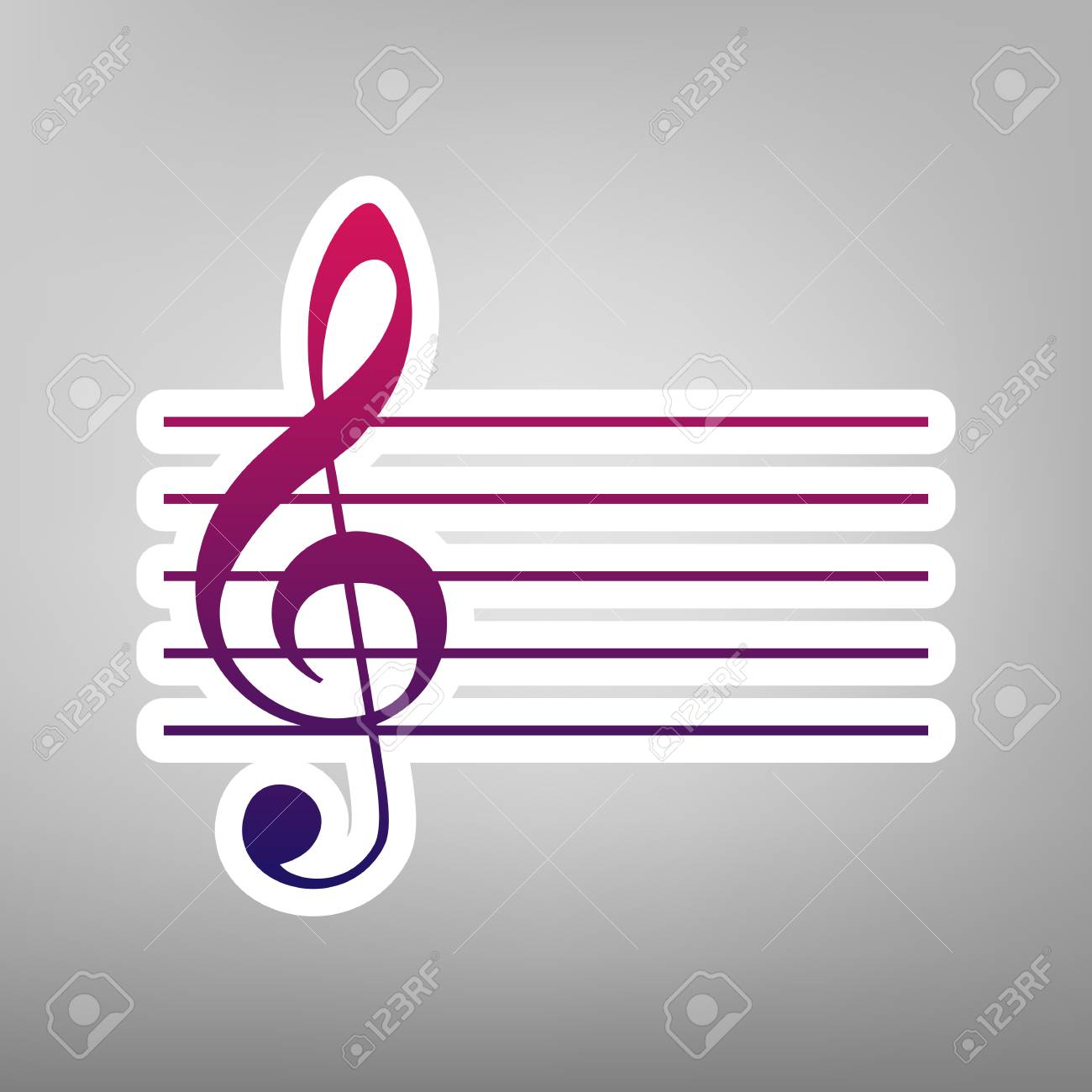 音楽ヴァイオリン記号記号 ト音記号 ベクトル 灰色の背景に白い紙の上の紫のグラデーション アイコン のイラスト素材 ベクタ Image